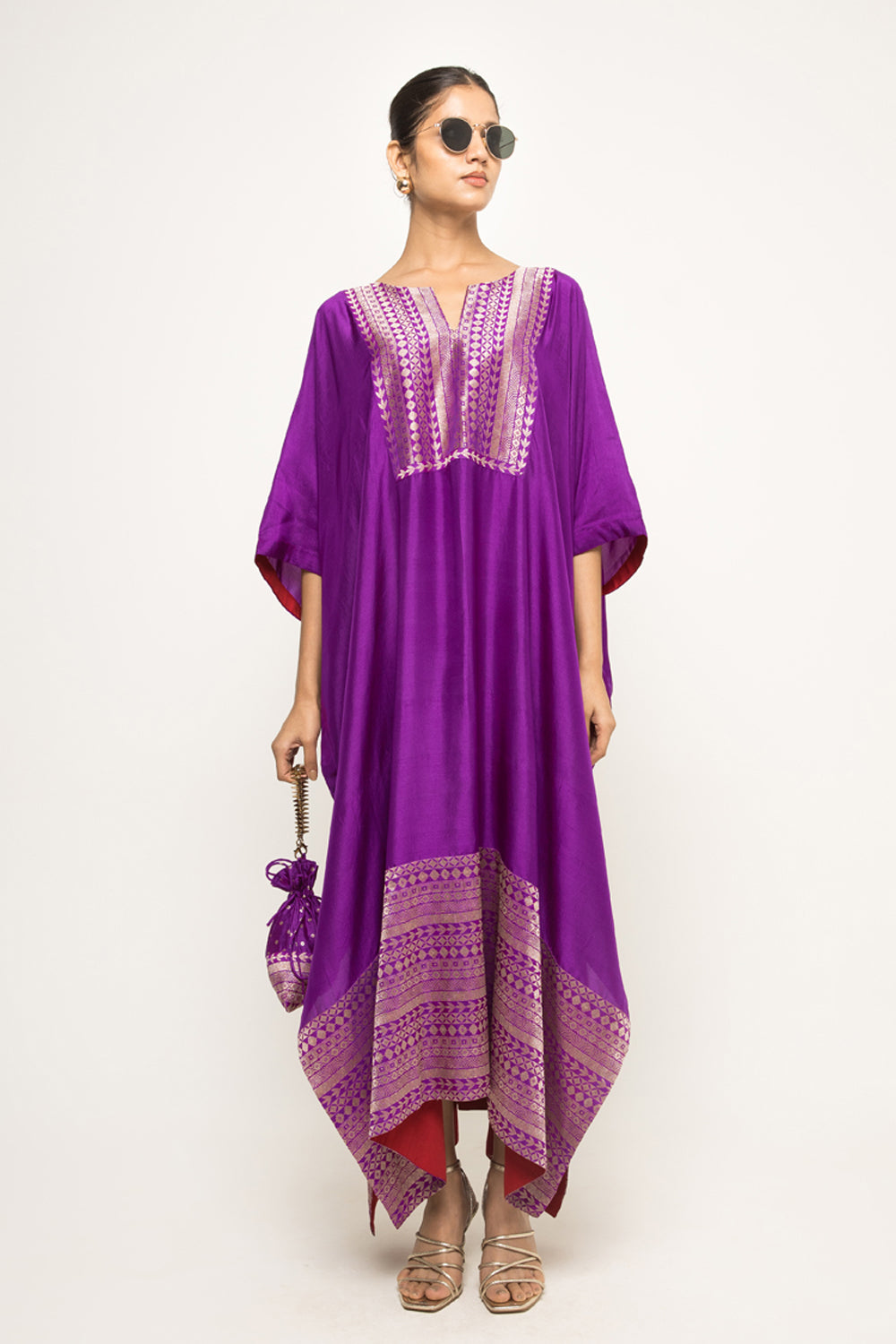 Siya-Silk Kaftan With Brocade Detail (Purple) 4XL