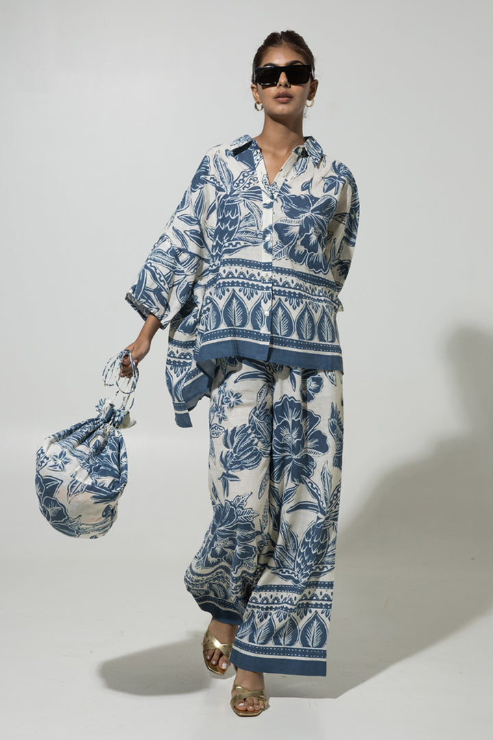 Blue Cordelia Print Linen Co-ord Set