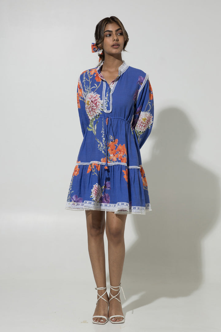 Blue Iris Drwastring Linen Dress