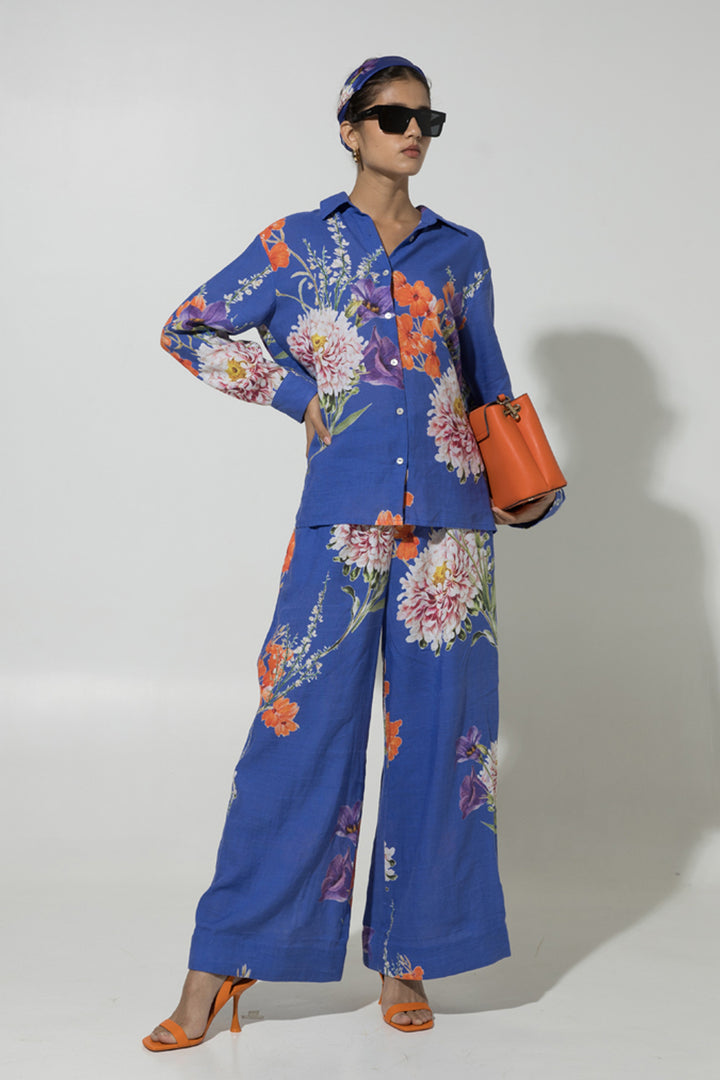Blue Iris Floral Linen Co-ord Set