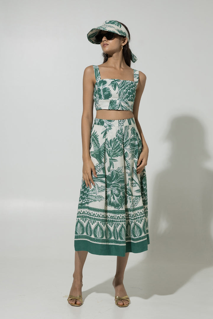 Green Cordelia Linen Skirt Set