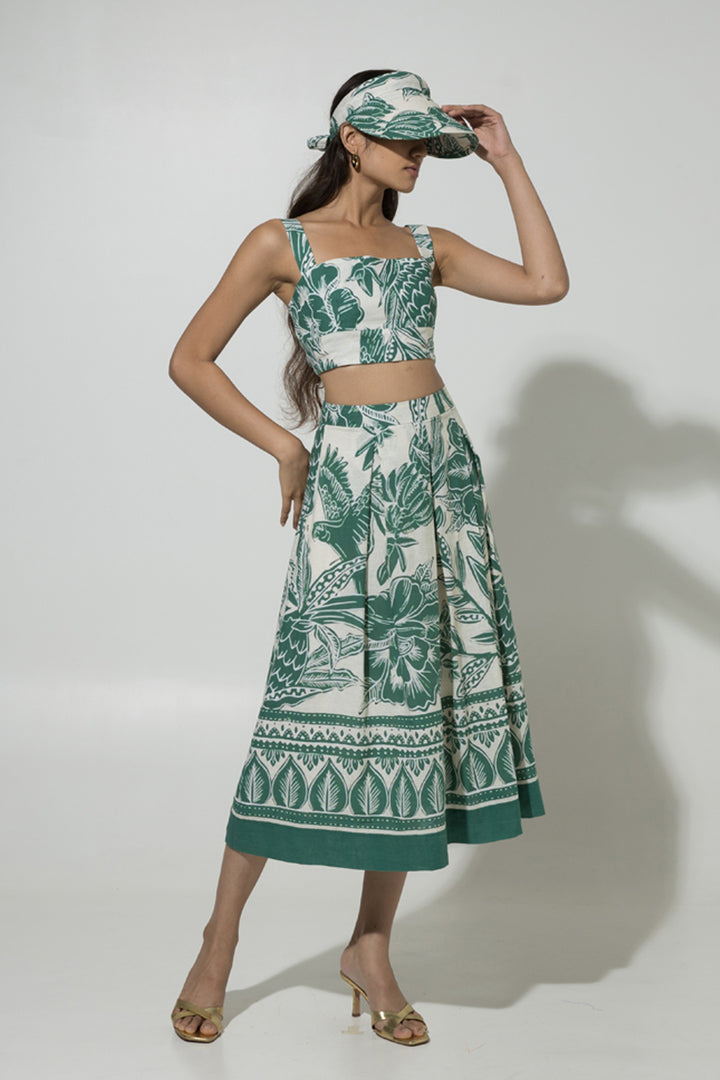 Green Cordelia Linen Skirt Set
