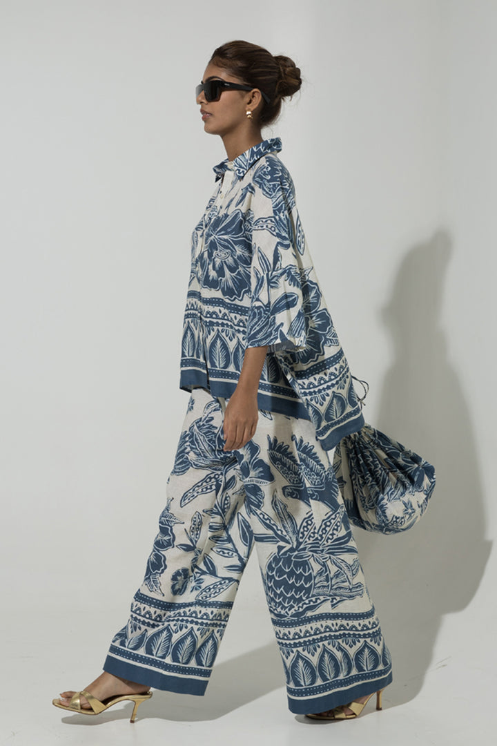 Blue Cordelia Print Linen Co-ord Set