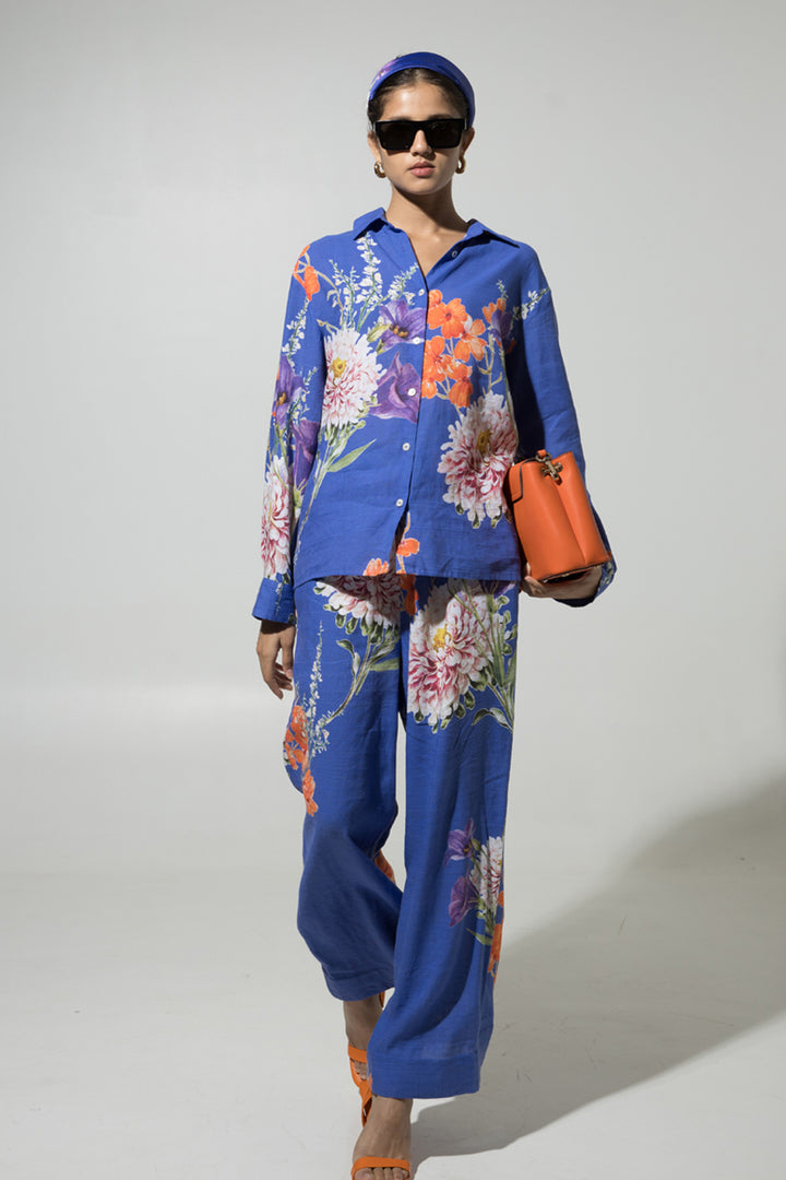 Blue Iris Floral Linen Co-ord Set