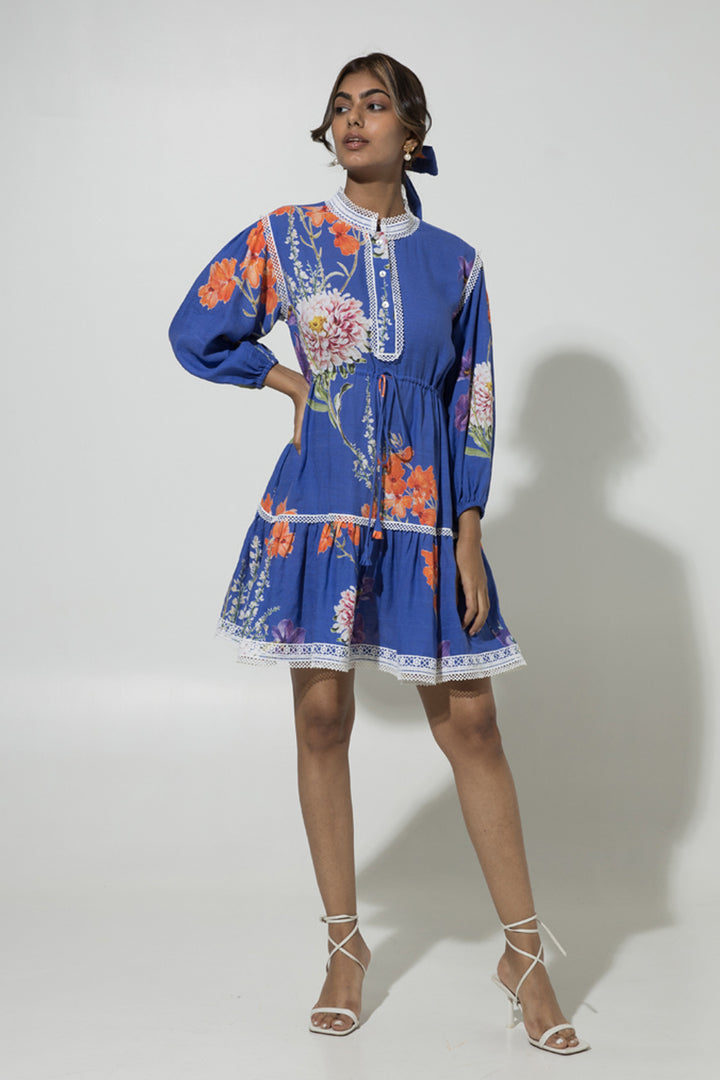 Blue Iris Drwastring Linen Dress