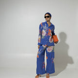 Blue Iris Floral Linen Co-ord set