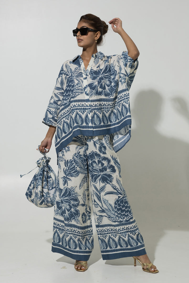 Blue Cordelia Print Linen Co-ord Set