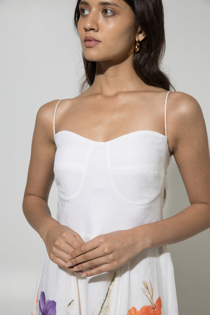 White Isla Strappy Linen Dress