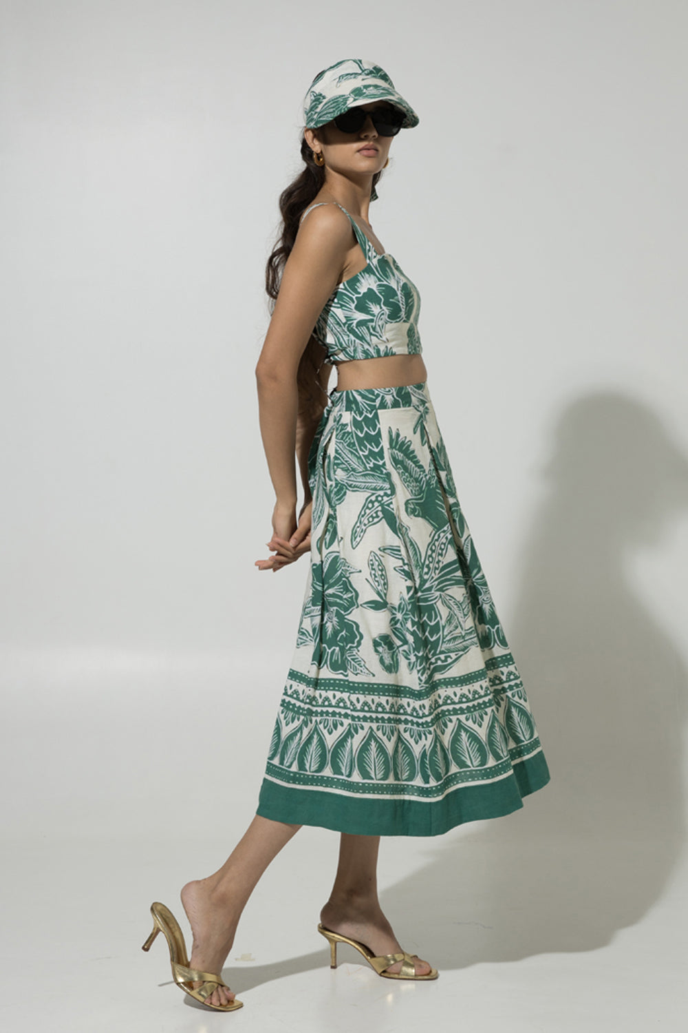 Green Cordelia Linen Skirt Set