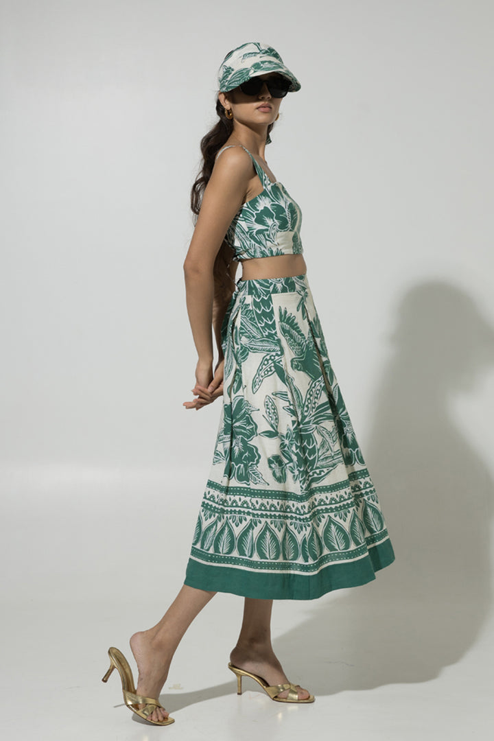 Green Cordelia Linen Skirt Set