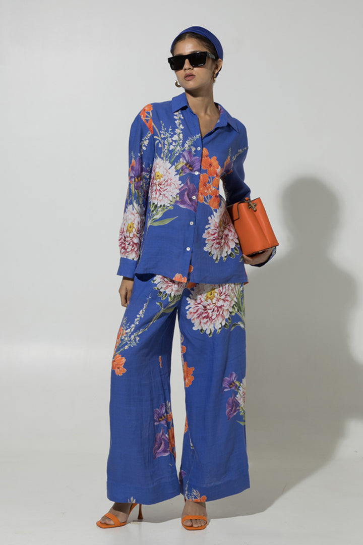 Blue Iris Floral Linen Co-ord Set