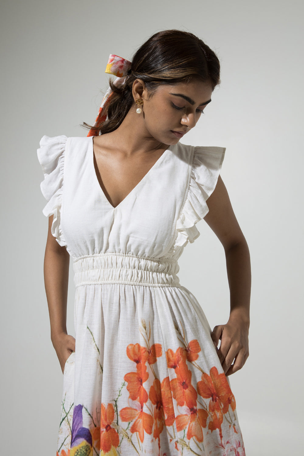 White Ruffle Linen Dress