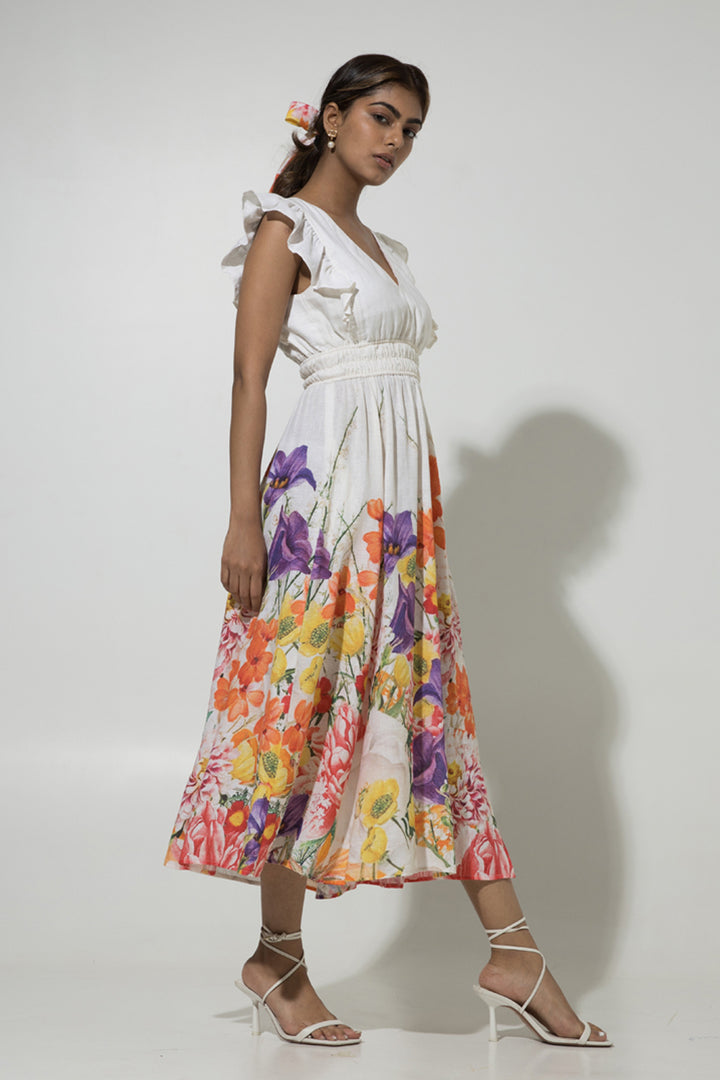 White Ruffle Linen Dress