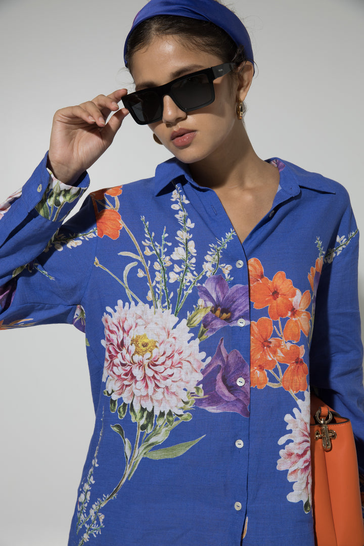 Blue Iris Floral Linen Co-ord Set