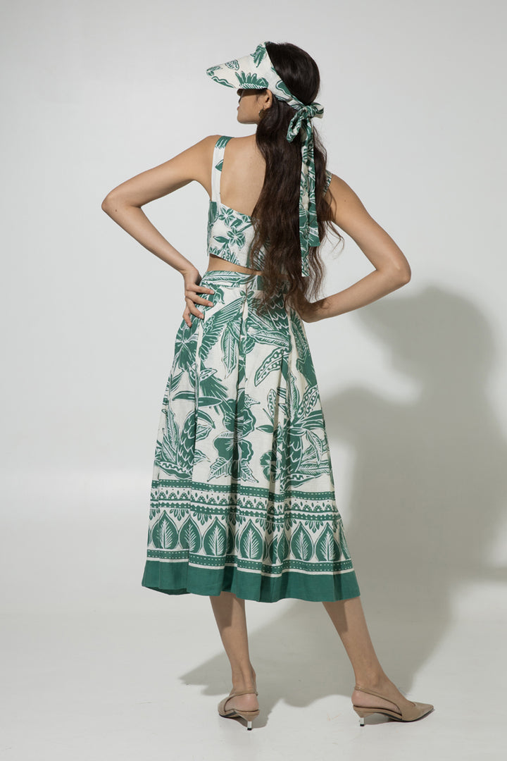 Green Cordelia Linen Skirt Set