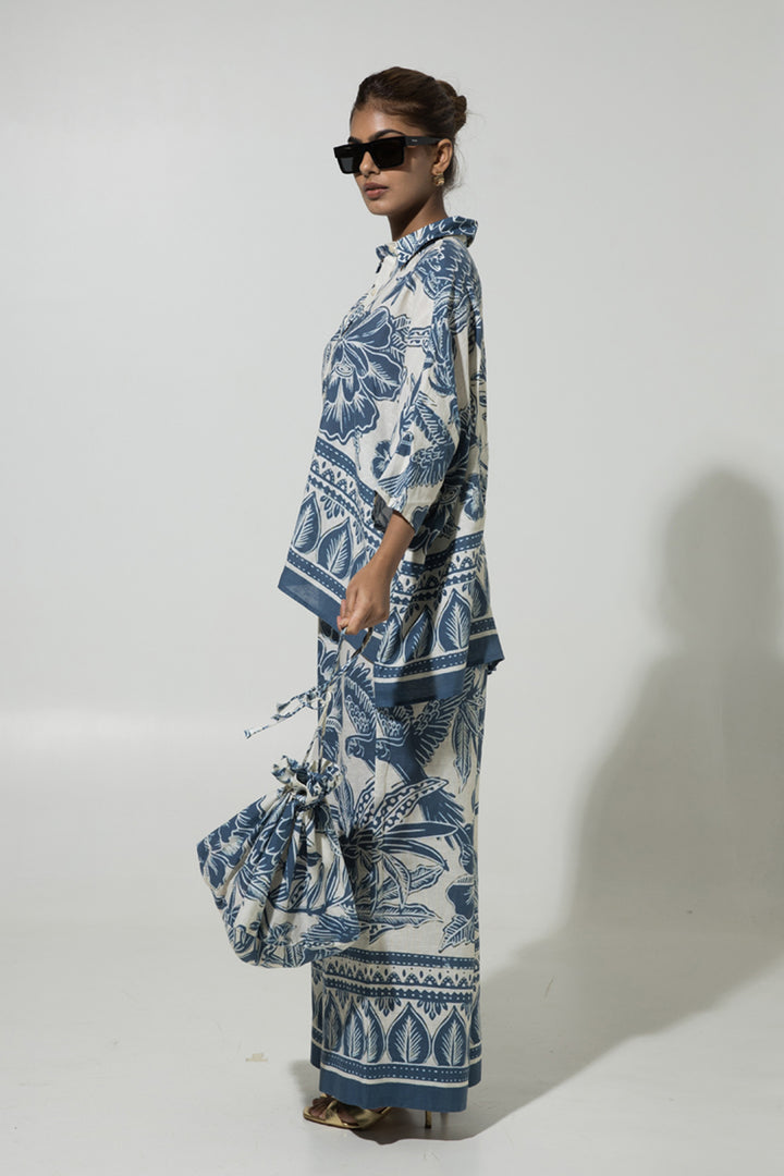 Blue Cordelia Print Linen Co-ord Set