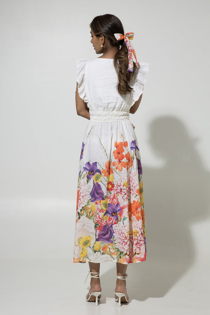 White Ruffle Linen Dress