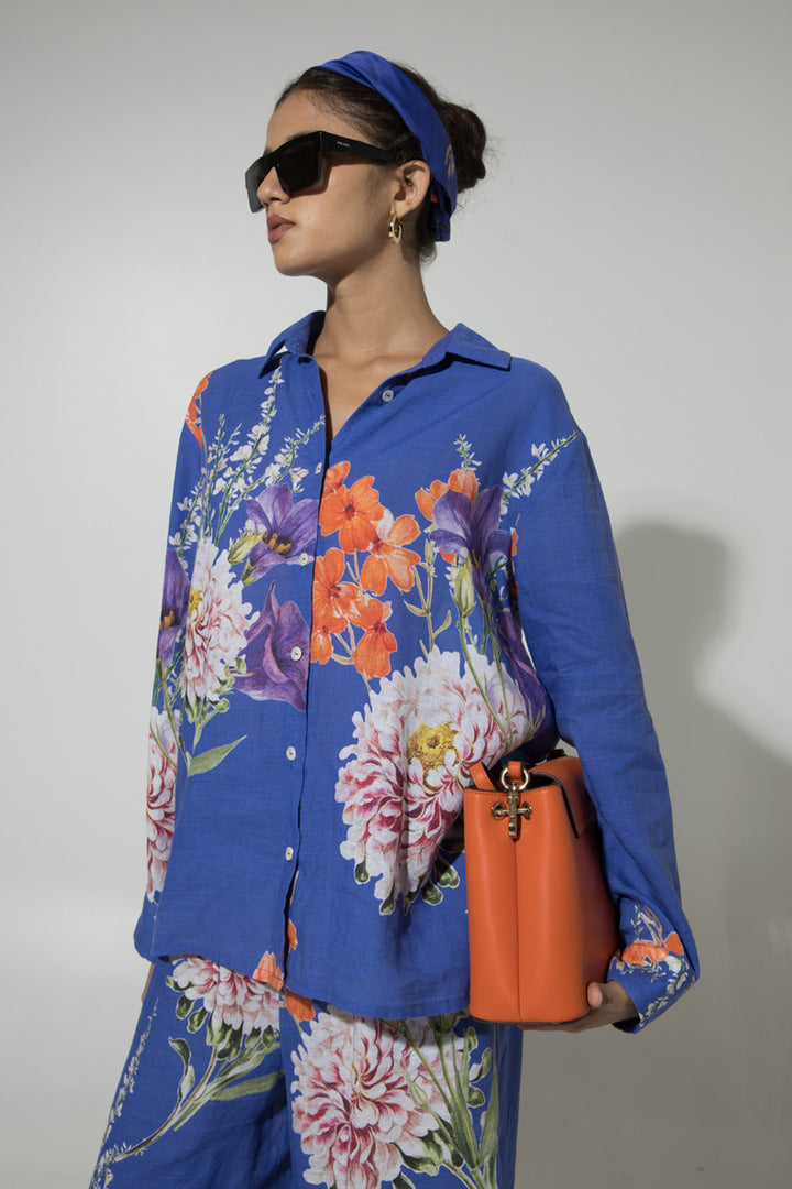 Blue Iris Floral Linen Co-ord Set