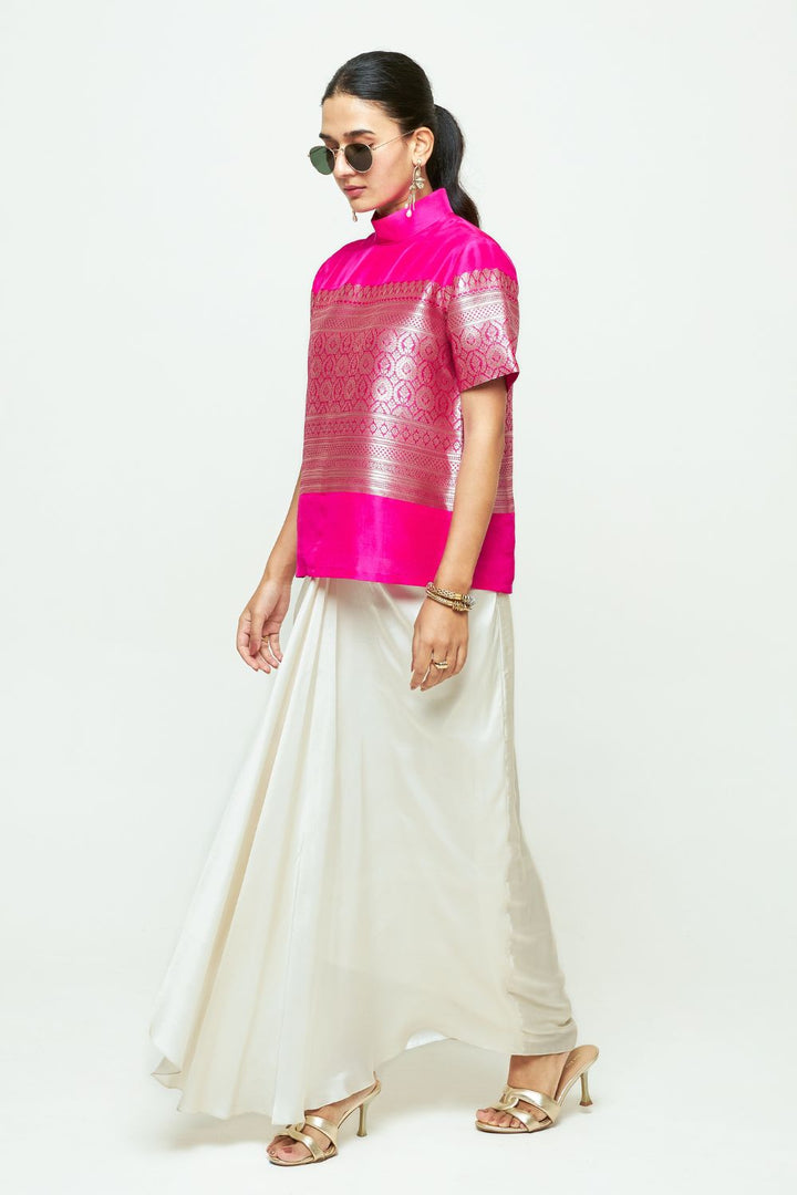 Raysa Pink Statement Brocade Top Skirt Set