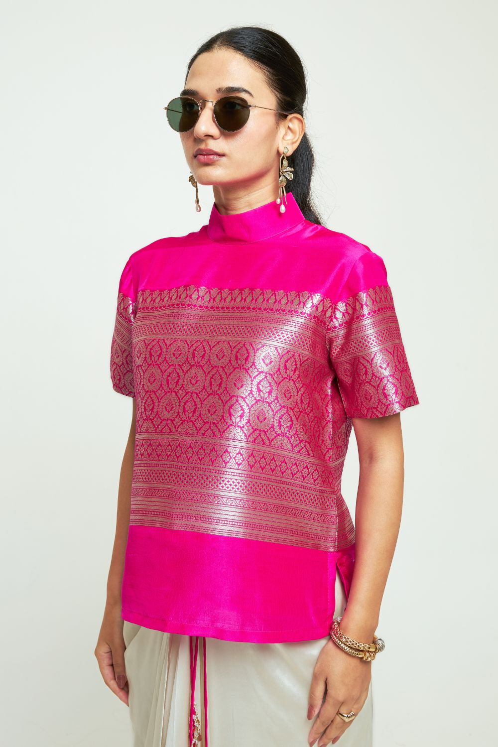 Raysa Pink Statement Brocade Top Skirt Set
