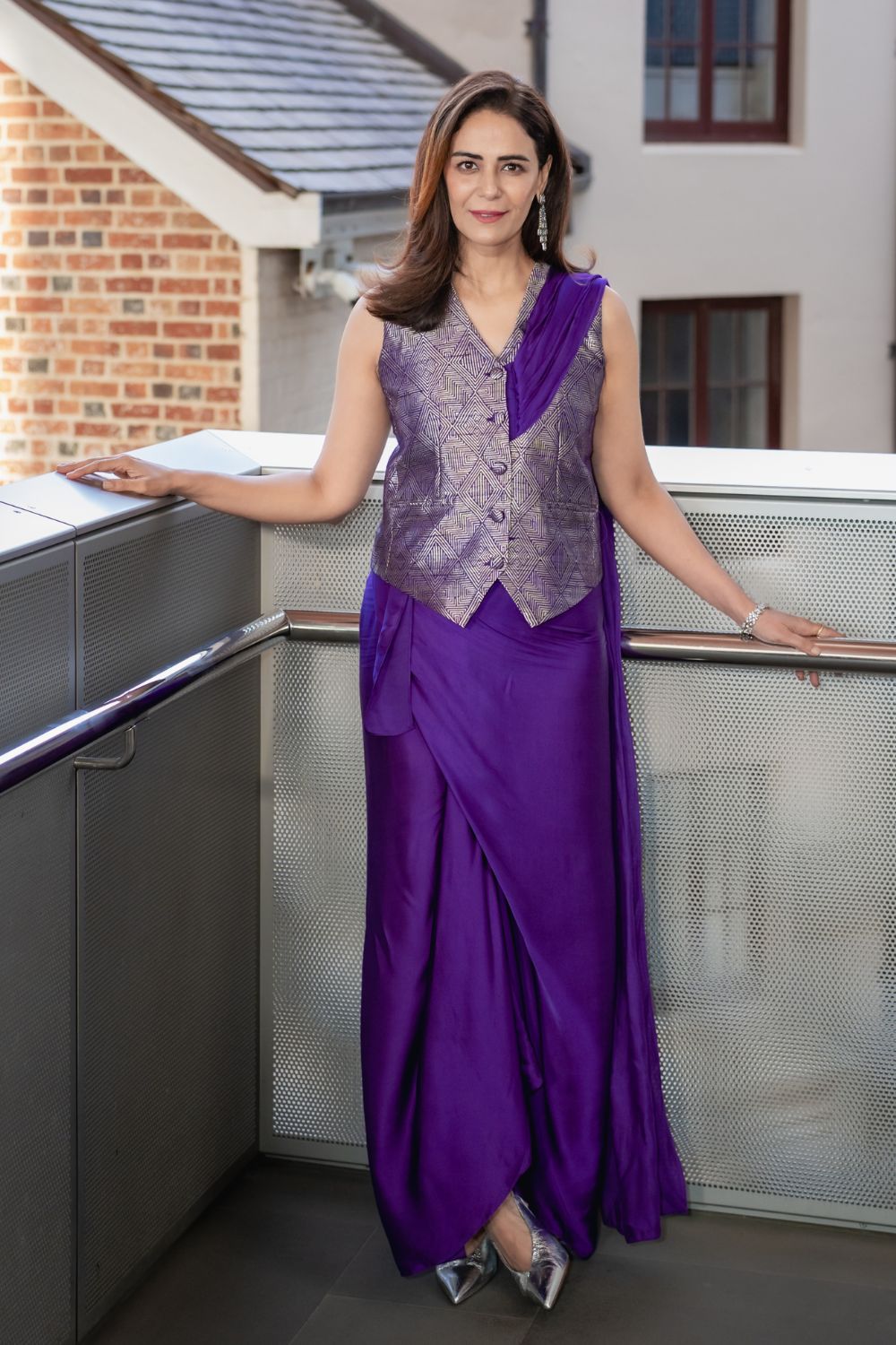 Mona Singh In Our Kiara Statement Waistcoat Saree - Purple