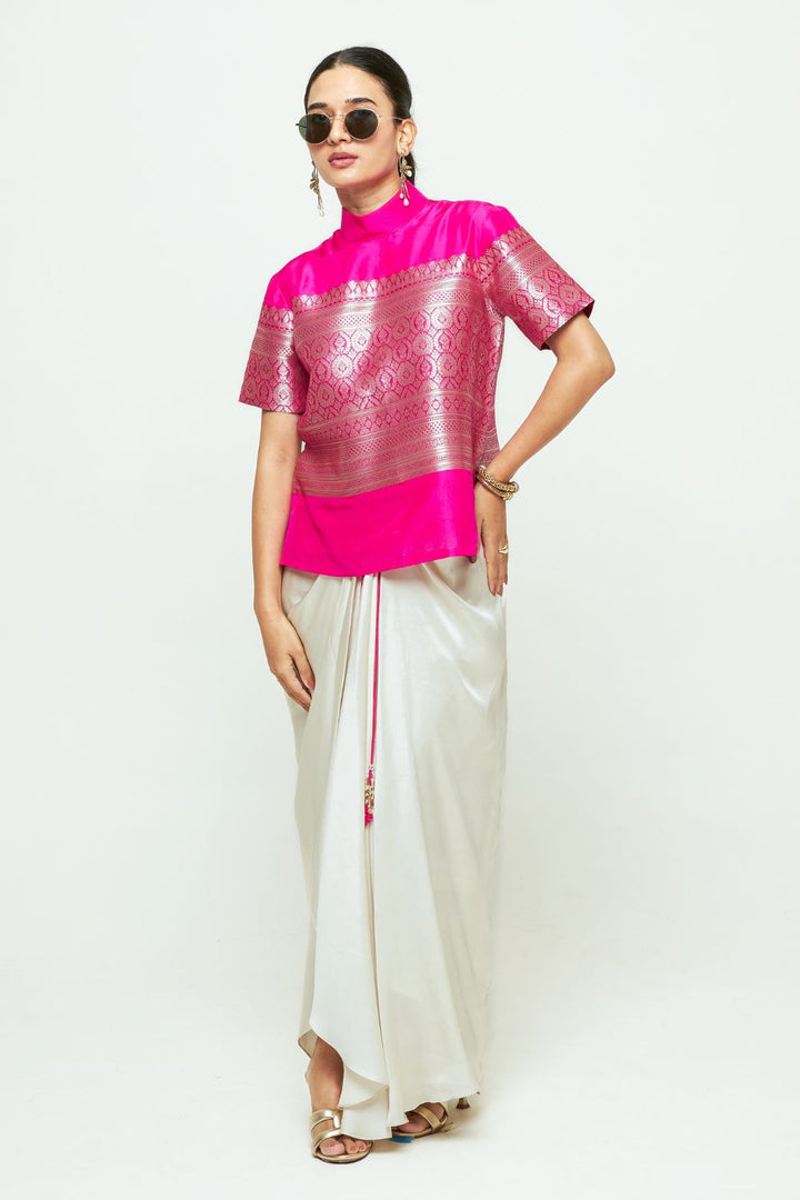 Raysa Pink Statement Brocade Top Skirt Set