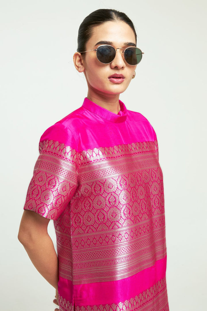 Raysa Pink Statement Brocade Top Skirt Set