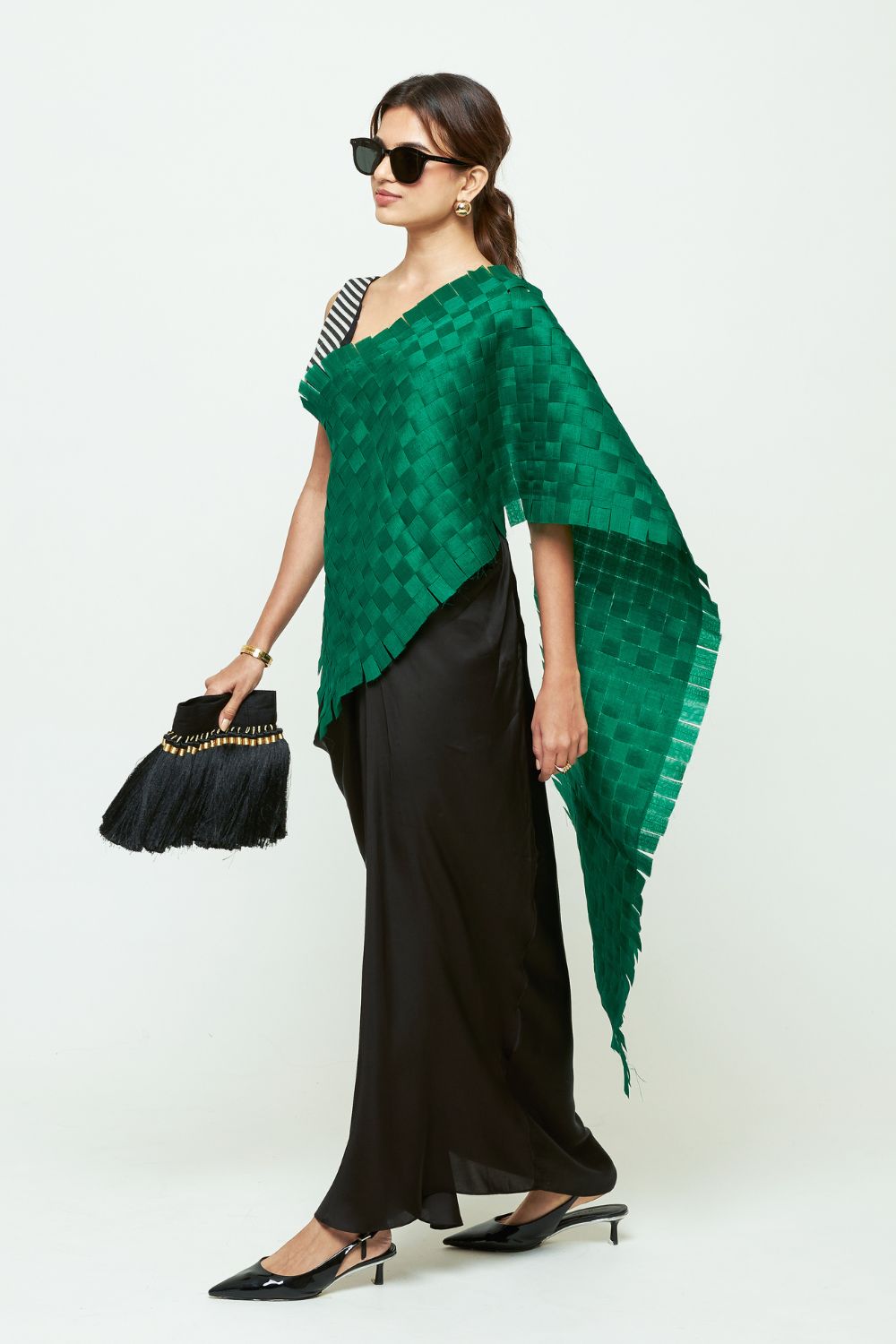 Isa Green Textured Saree Skirt Set