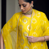 Lime Yellow Brocade Kurta set