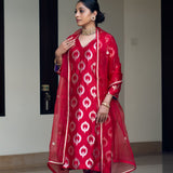 Red Brocade Kurta set