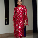 Red Brocade Kurta set