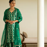 Green Brocade Jaal kurta Sharara set