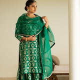 Green Brocade Jaal kurta Sharara set