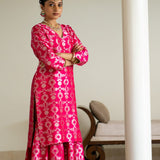 Pink Brocade Jaal kurta Sharara set