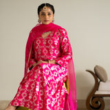 Pink Brocade Jaal kurta Sharara set