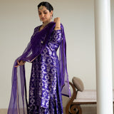 Purple Brocade Jaal kurta Sharara set