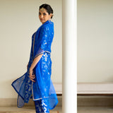 Blue Brocade Jaal kurta set