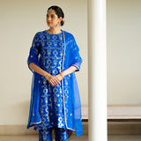 Blue Brocade Jaal kurta set