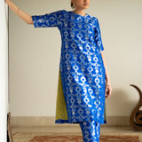 Blue Brocade Jaal kurta set