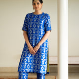 Blue Brocade Jaal kurta set