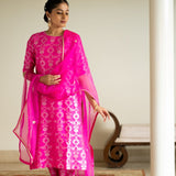 Pink Brocade Jaal kurta set