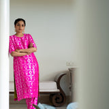 Pink Brocade Jaal kurta set