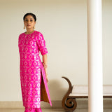 Pink Brocade Jaal kurta set