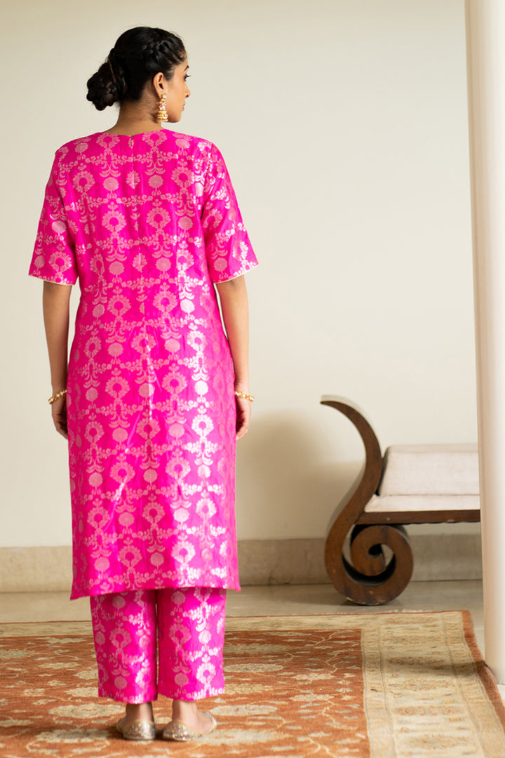 Pink Brocade Jaal Kurta Set