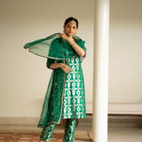 Green Brocade Jaal kurta set