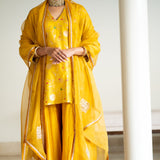 Yellow Floral jaal short kurta set