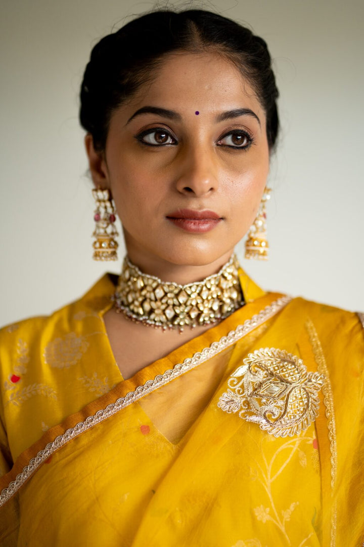 Yellow Floral Jaal Short Kurta Set