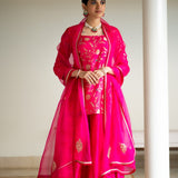 Pink Floral jaal Brocade short kurta set