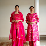 Pink Floral jaal Brocade short kurta set