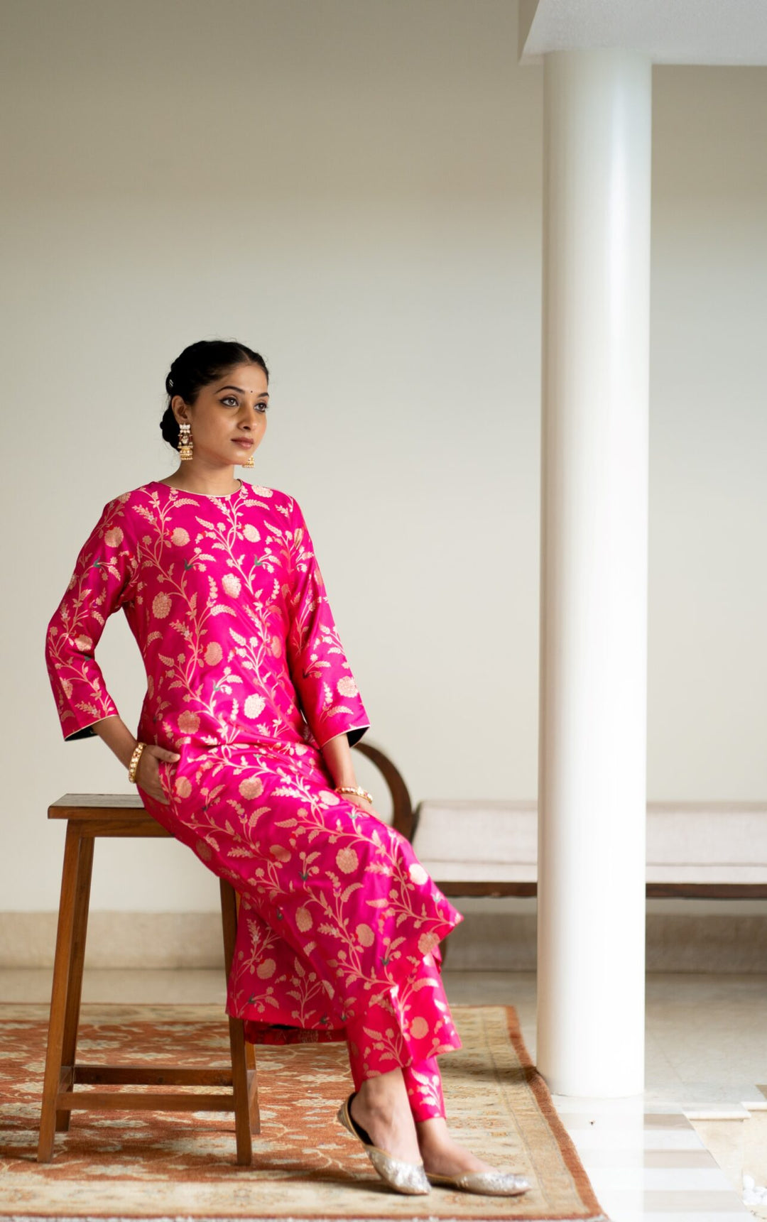 Pink Dainty Floral Jaal Brocade Kurta Set